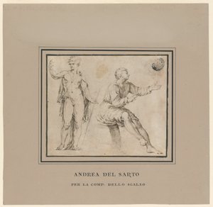 Náčrty nahé postavy v klasické póze a sedící postavy od Andrea del Sarto