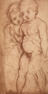 Studie o dvou cherubech; kresba Andrea del Sarto. Gabinetto dei Disegni e delle Stampe, Galerie Uffizi, Florencie od Andrea del Sarto