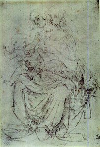 Studie Madony s dítětem (křída na papíře) od Andrea del Verrocchio