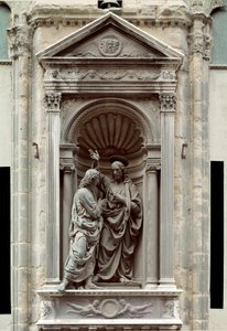 Bronzová socha incredulita svatého Tomáše od Andrea di Francesco di Cione dit il Verrocchio (1435-1488) Florencie, Chiesa di Orsanmichele