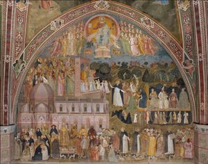 Via Veritatis, militantní a vítězný kostel (Le chemin de verite, militantní Eglise et triomphante) - Freska Cappellone degli Spagnoli par Andrea di Bonaiuto