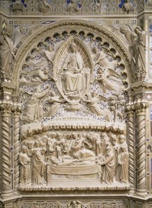 Tabernákl, detail znázorňující smrt a nanebevzetí Panny Marie, 1359 od Andrea di Cione Orcagna