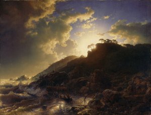 Francouzsky: Coucher de soleil après une tempête sur la côte de la Sicile Západ slunce po bouři na pobřeží Sicílie od Andreas Achenbach