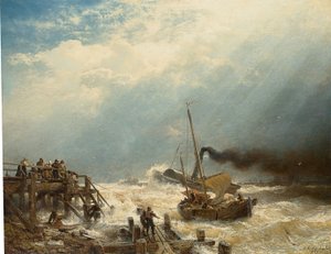 Německy: Přístav Ostende. 1858 Přístav Ostende od Andreas Achenbach