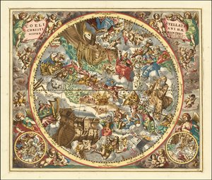 1660 nebeská mapa souhvězdí podle křesťanské symboliky od Andreas Cellarius