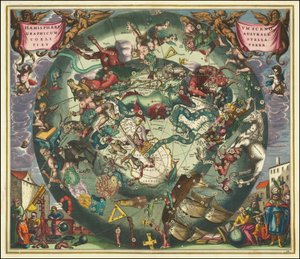 Nebeská mapa jižní oblohy z roku 1660, Andreas Cellarius od Andreas Cellarius