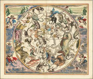 Nebeská mapa souhvězdí jižní polokoule z roku 1660 od Andreas Cellarius