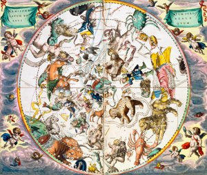 Nebeská planisféra zobrazující znamení zvěrokruhu, 1660-1661