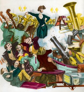 Satira Hectora Berlioze (1803-1869) dirigující orchestr. Satirický tisk od Andrease Geigera od Andreas Geiger