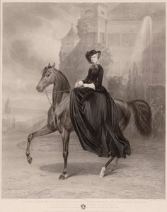 Jezdecký portrét Alžběty Bavorské (1837-1898) (rakouská císařovna, běžně známá jako Sissi). Práce Andrease Johanna Fleischmanna (1811-1878), rytina na mědi od Andreas Johann Fleischmann