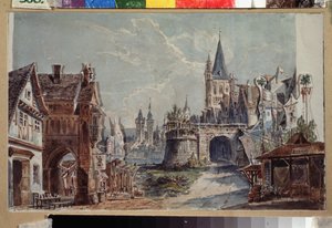 Přípravná výzdoba pro balet Faust od Cesara Pugniho (1802-1870). Dílo Andrease Leonharda Rollera (1805-1891), akvarel a tuš na papíře