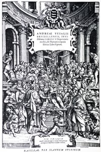 Titulní strana k druhému vydání De Humani Corporis Fabrica, deska 3, 1555 od Andreas Vesalius