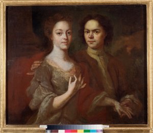 Autoportrét s manželkou (Autoportrét s manželkou) - Malba Andreje Matvejeviče Matvejeva (Matvejev) (1701-1739), olej na plátně, cca 1729 - ruské umění, portrét 18. století - Státní ruské muzeum, Petrohrad od Andrei Matveyev