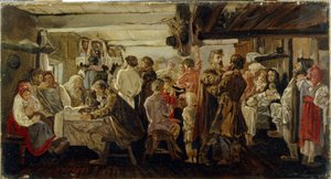 Selská svatba v Tambovské oblasti (Rusko). (Sedlácká svatba na Tambovsku). Obraz Andreje Petroviče Rjabuškina (Riaboutčkine) (1861-1904), olej na plátně, kolem roku 1880. Ruské umění 19. století. Státní Treťjakovská galerie, Moskva. od Andrei Petrovich Ryabushkin