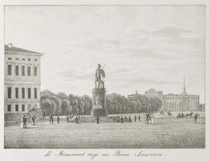 Pohled na Marsovo pole a Suvorovův památník v Petrohradu, 1821-1822