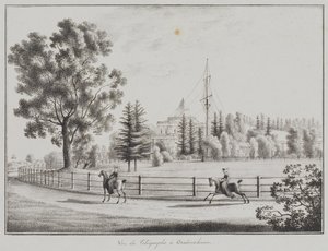 Pohled na sáňkařský pavilon a telegraf v Oranienbaum, 1821-1822