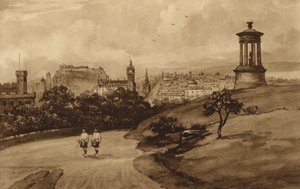 Edinburgh: Od památníku Dugalda Stewarta, Calton Hill (litho)