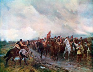 Cromwell v Dunbaru (barevná litografie) od Andrew Carrick (after) Gow