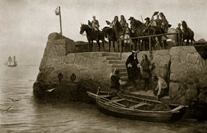 Let Jakuba II., 1688, ilustrace z „Hutchinsonova příběhu britského národa“, kolem roku 1923