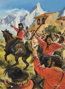 Guiseppe Garibaldi (1807-82) a jeho armáda v bitvě s královskými vojsky Neopolitany (kvaš na papíře) od Andrew Howat