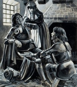 Král Jindřich VI. po bitvě u St Albans 22. května 1455 (kvaš na papíře) od Andrew Howat