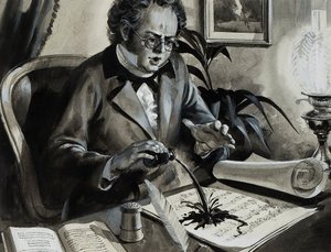 Portrét Franze Schuberta (kvaš na papíře) od Andrew Howat
