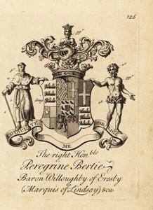 Erb pravého ctihodného Peregrina Bertieho, barona Willoughbyho z Eresby, markýze z Lindsay, druhého vévody z Ancasteru a Kestevenu od Andrew Johnston