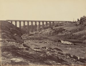 Deska 7. Most přes Dale Creek, celkový pohled,1869 (foto) od Andrew Joseph Russell