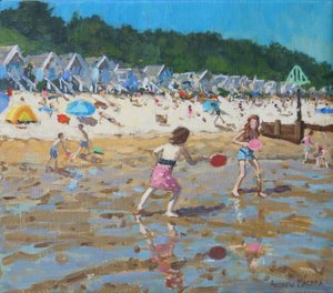 Pálka a míč, Wells- next-the-sea, 2019, (olej na plátně) od Andrew Macara
