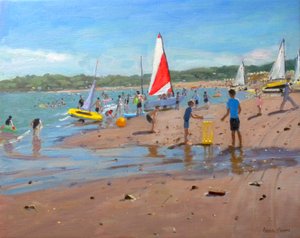 Kriket a červená a bílá plachta, Abersoch, 2011 od Andrew Macara