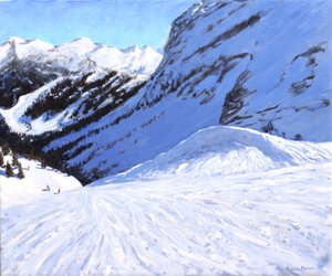 Do údolí, Courchevel, Francie, 2019, (olej na plátně) od Andrew Macara