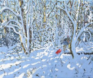 Červené sáňky, Allestree Park, Derby, 2022 (olej na plátně) od Andrew Macara