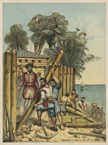 Kolumbus staví pevnost na Haiti (chromolitho) od Andrew Melrose