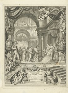 Titulní strana pro: Huwlykszangen pro spojení pana Jana Walravena, radí (...) jeho voličům pro vzdušnost Brunswyku a Lunenburgu. S paní Margaretou Tripovou. Amsterdam, 108 od Andries van Buysen (Sr.)