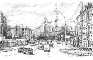 Skica rušné městské ulice od Andrii Kutsachenko
