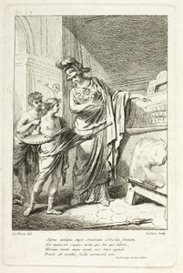 Minerva učí mladého umělce, ilustrace pro Catalog historique du Cabinet od Mariette