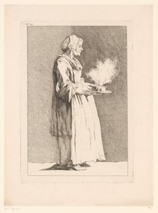 Karikatura ženy s jídlem Karikatury podle J. Salyho (název série) Recueil de caricatures dessinées Par J. Saly et Gravées par A.L. DeLalive D.J. (název seriálu) od Ange Laurent de, marquis de Rémoville Lalive