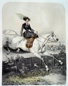 Mladý jezdec v Amazonii skáče po bariéře Litografie od Ange Louis Jawe Lange (1815-1872) Soukromá sbírka z 19. století