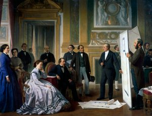Architekt představuje nové plány pro Louvre Napoleonovi III a Eugenii od Ange Tissier