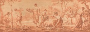 Vlys: Muži pěstují stromy, ženy shromažďují květy a zalévání květin od Angelica Kauffmann