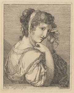 Žena upravující stužku ve vlasech od Angelica Kauffmann