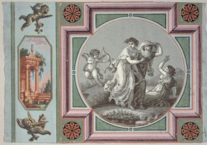 Pomsta lásky, návrh medailonu tapety, cca 1785 (tapeta) od Angelica after Kauffmann