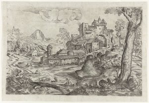 Krajina s řekou a hradem od Angelo Falconetto (attributed to)