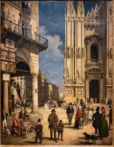 Pohled na Duomo s Coperto of Figini od Angelo Inganni