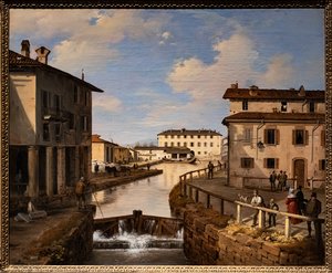 Pohled na kanál Naviglio z mostu svatého Marka od Angelo Inganni