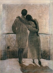Mladý pár, centrální panel z Triptychu snů a reality, 1905 (tužka a uhel na papíře)