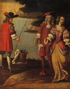 Čtyřnásobná oboustranná obrazovka, cca 1700 (malované plátno a kůže) (detail 3248382)
