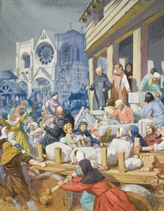 Opat Suger (asi 1081-1151) a stavba opatství St Denis (kvaš na papíře) od Angus McBride