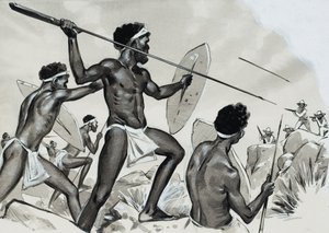 Domorodci pod útokem (kvaš na papíře) od Angus McBride