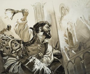 Fanatici bouřící v kostelech v Basileji v protestantském Švýcarsku (kvaš na papíře) od Angus McBride